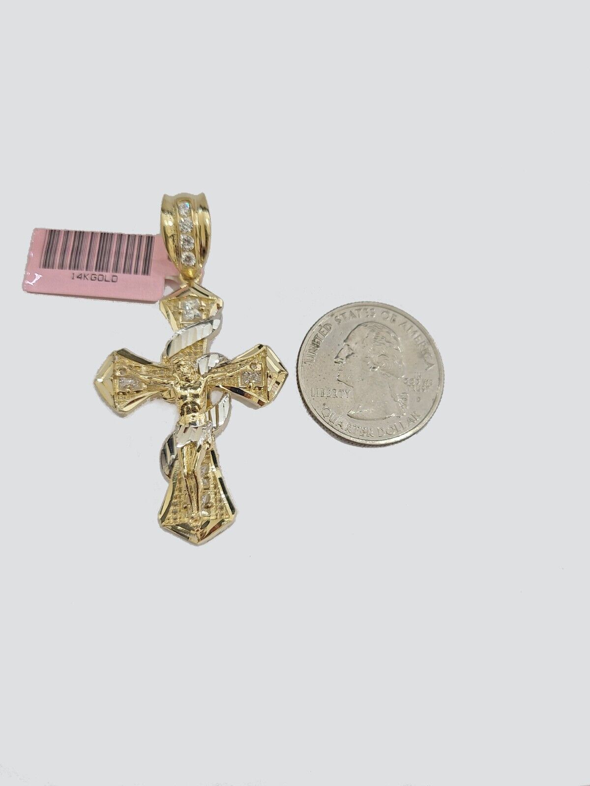Real 14k Yellow Gold Rope Chain 5mm 26'' Necklace Jesus Cross Charm Pendant 14kt