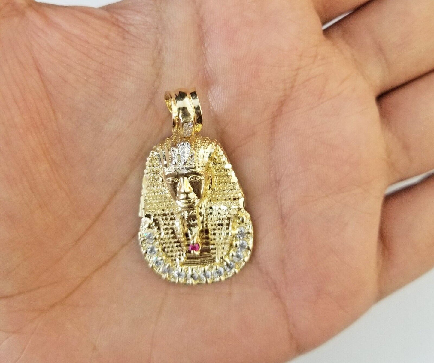 Real 10k Gold Pharaoh Head Charm Pendant 1.6" 10kt Yellow Gold for Men's Chain