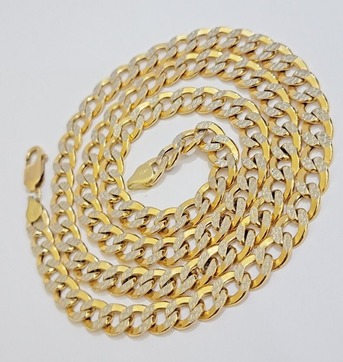 Real 10k Yellow Gold Chain Curb Link Necklace 8mm 22 Inch Diamond Cut Two-tone