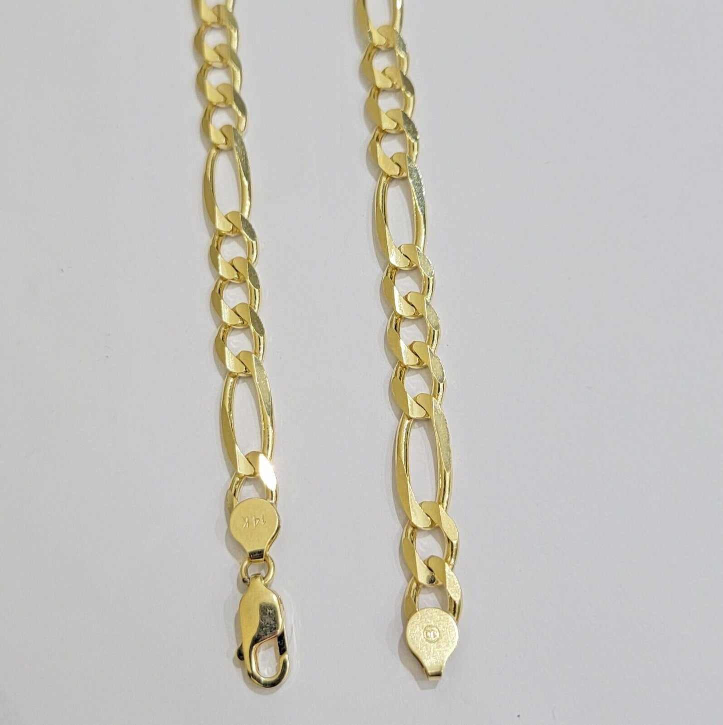 7mm Solid 14k Yellow Gold Figaro chain Necklace 24 Inch Men's STRONG REAL 14kt