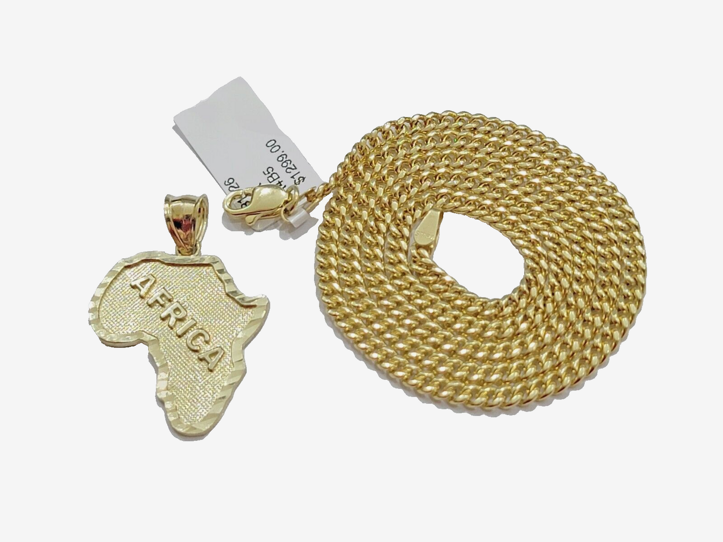 10k Yellow Gold Africa Map Miami Cuban Chain Charm Pendant 18 Inch Necklace SALE