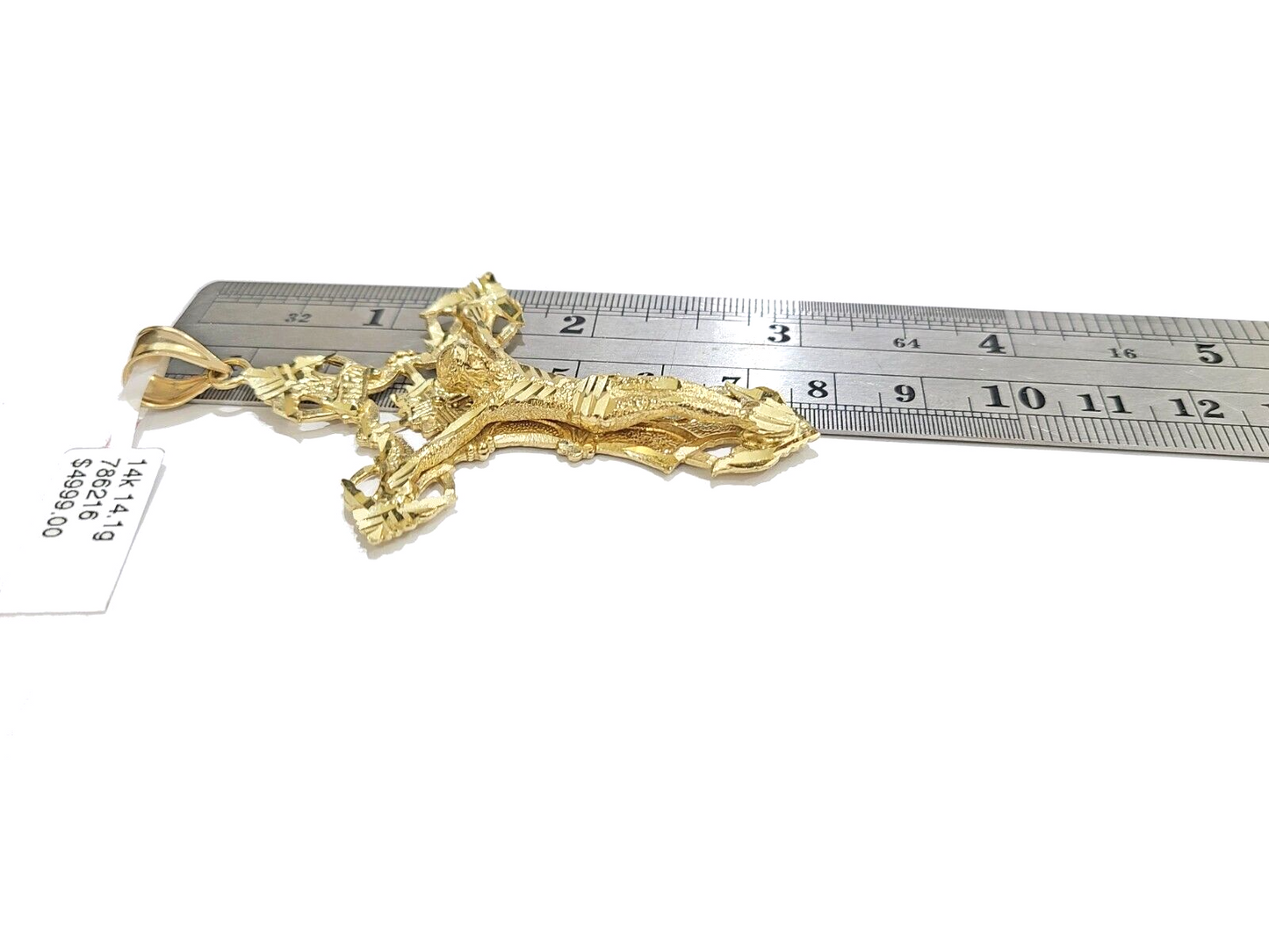 Real 14k Yellow Gold Rope Chain 24'' Necklace Jesus Crucifix Cross Charm Pendant