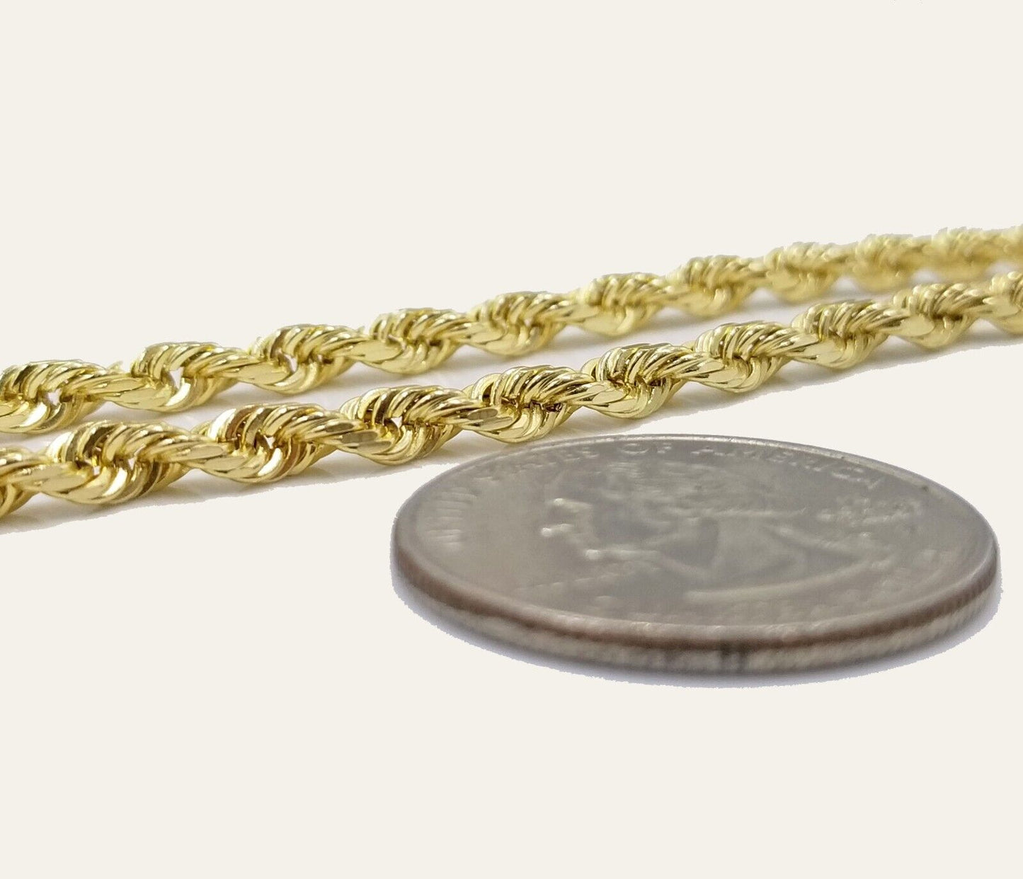 Solid 10k Yellow Gold Rope Chain Necklace 24" inch 3.5 mm Diamond cuts Real 10kt