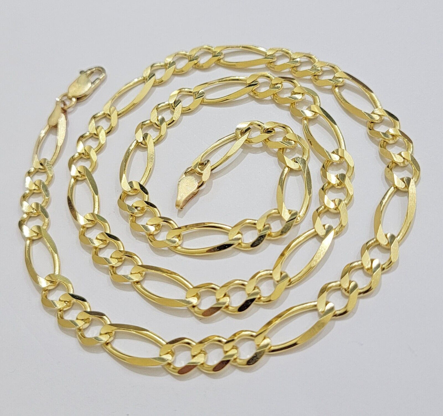 7mm Solid 14k Yellow Gold Figaro chain Necklace 24 Inch Men's STRONG REAL 14kt