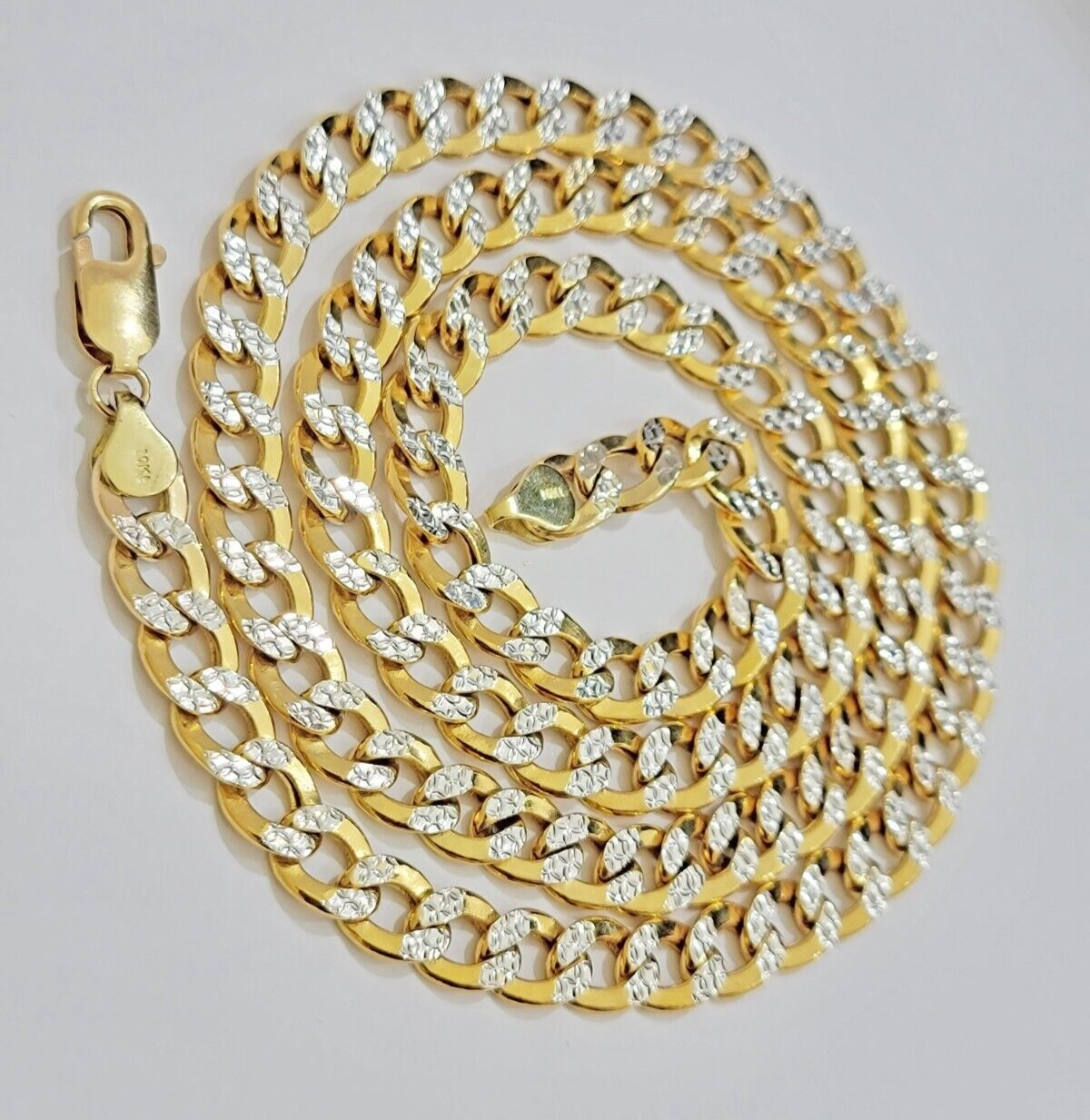Real 10k Yellow Gold Chain Curb Link Necklace 8mm 20 Inch Diamond Cut Two-tone