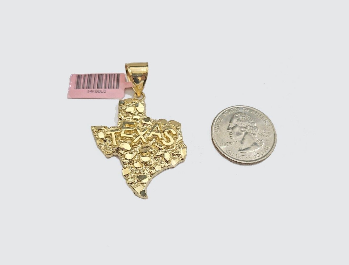 14k Yellow Gold Rope Chain 26'' Inch Necklace Texas Map Charm Pendant Real 14kt