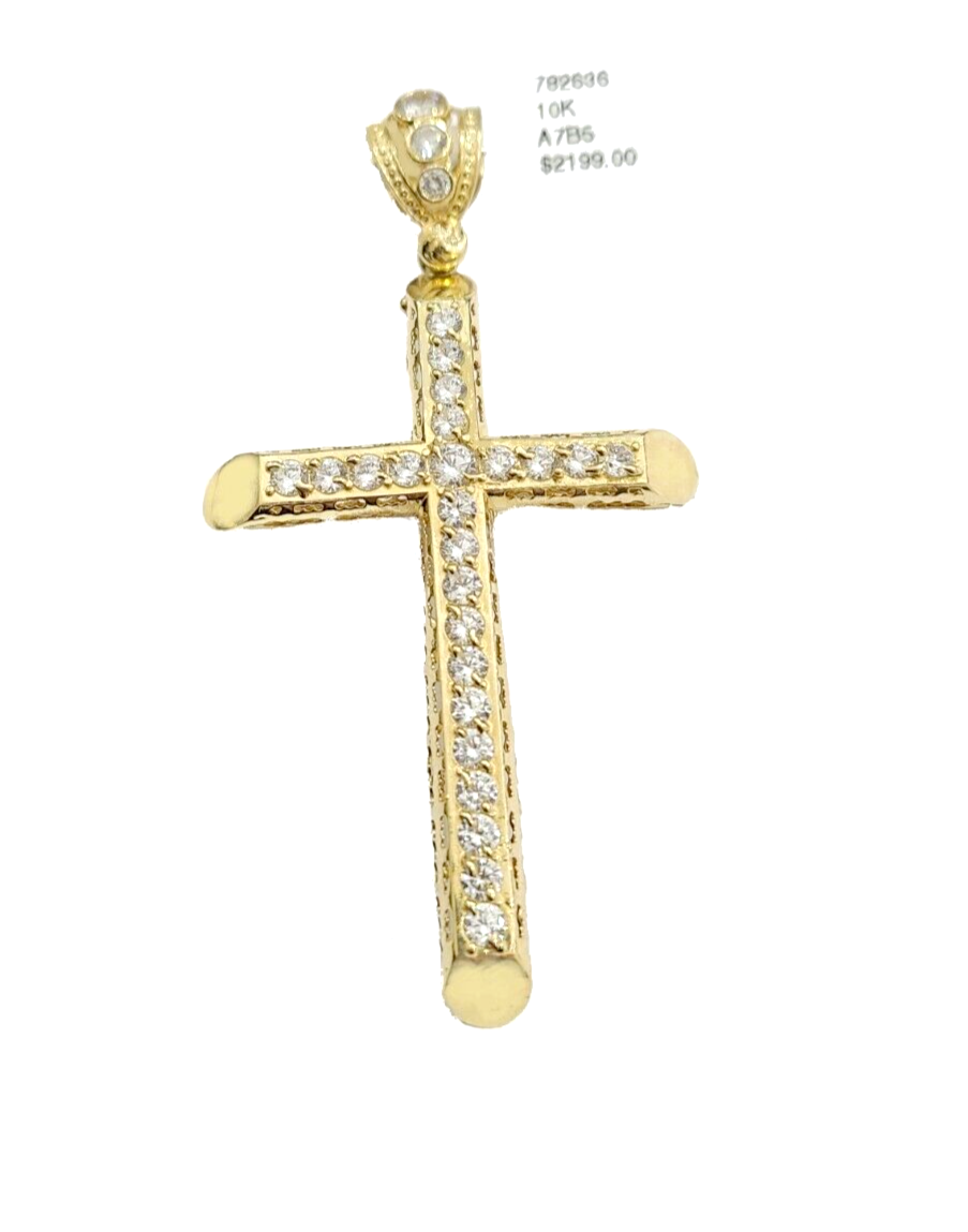 Real 10k Gold Cross Charm Pendant 2.8'' Inch 10KT Yellow Gold