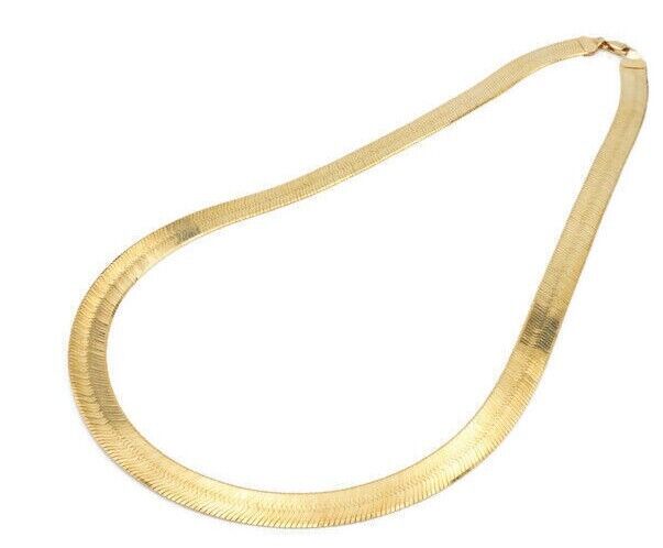 Real 10k Yellow Gold 9mm Herring Bone Chain Necklace 22" Inch Lobster lock
