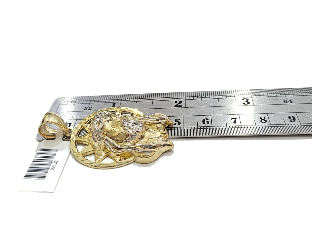 10k Gold Circular Jesus Star Head Charm Rope Chain Necklace 6mm 30'' Set Pendant