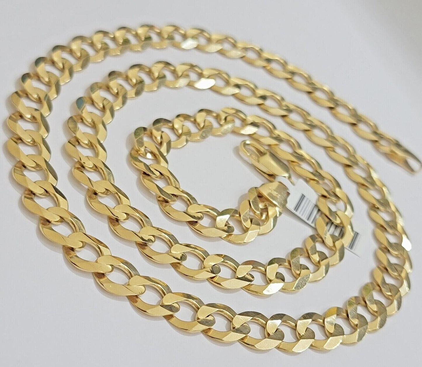Real 10k Gold Chain Cuban Curb Link 24 Inch 10mm Solid 10kt Yellow Gold Necklace