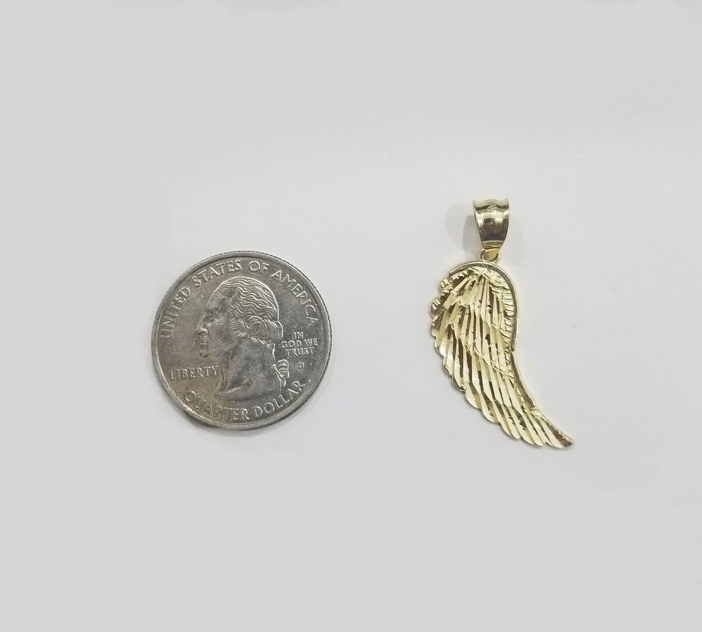 Real 10k Yellow Gold Diamond Cut Angel Wing Charm Pendant 10kt Men Women
