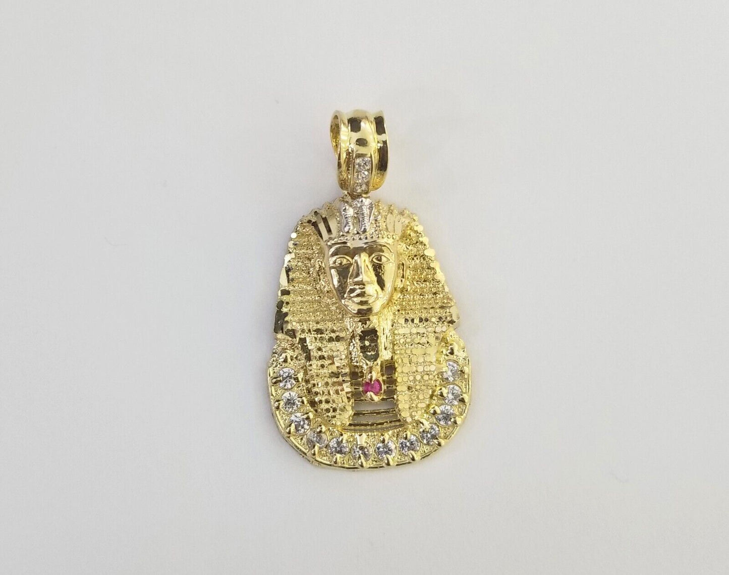 Real 10k Gold Pharaoh Head Charm Pendant 1.6" 10kt Yellow Gold for Men's Chain