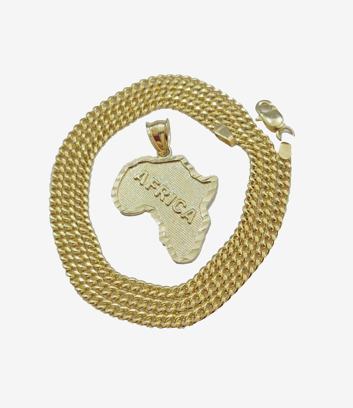 10k Yellow Gold Africa Map Miami Cuban Chain Charm Pendant 18 Inch Necklace SALE