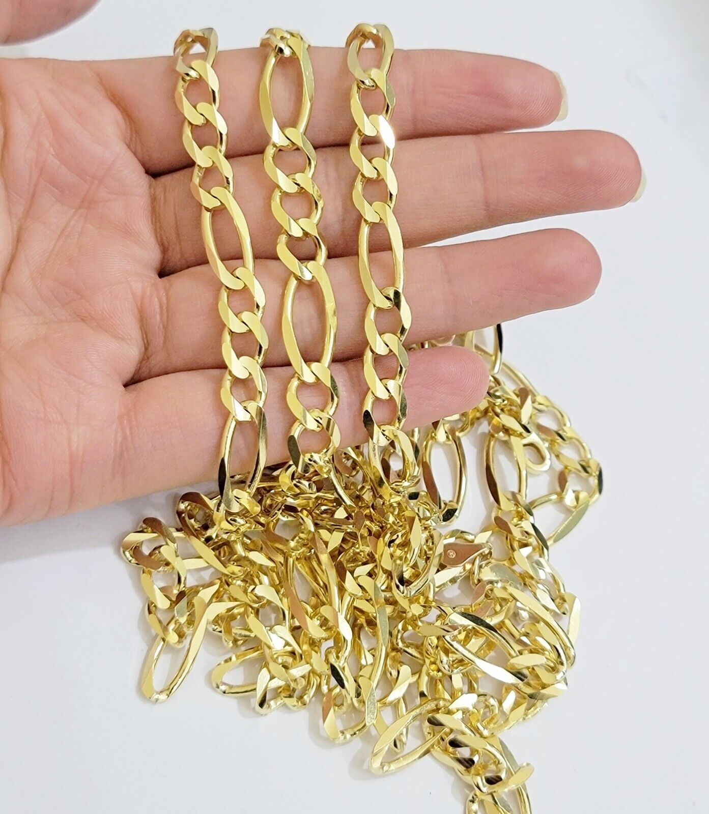 8mm Solid 14k Yellow Gold Figaro chain Necklace 24 Inch Men's REAL 14kt HEAVY