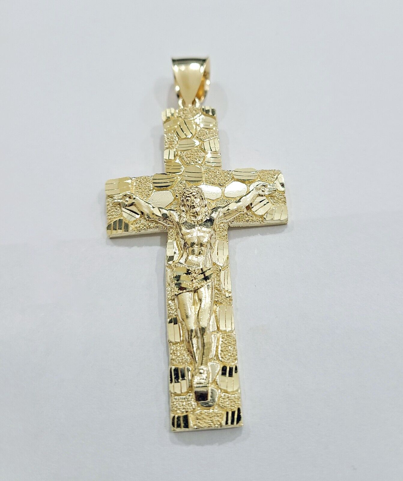 Real 10k Yellow Gold Box Byzantine Chain 24'' Necklace Jesus Cross Charm pendant