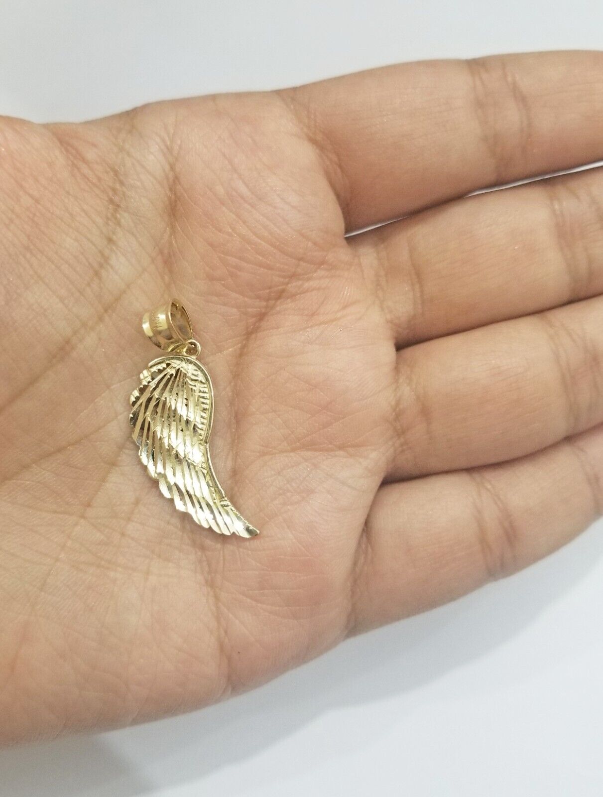 Real 10k Yellow Gold Diamond Cut Angel Wing Charm Pendant 10kt Men Women