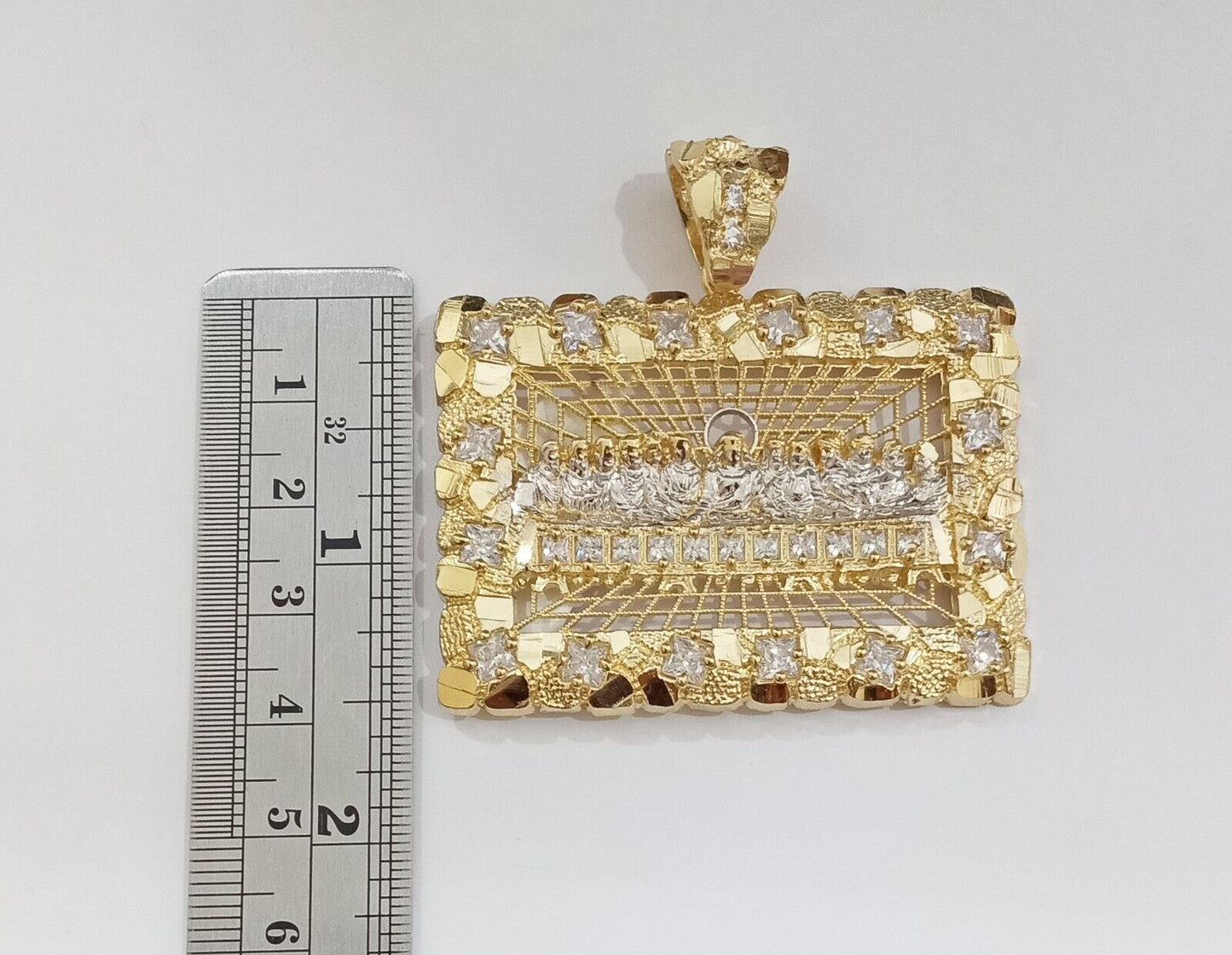 Real 14k Yellow Gold Last Supper Nugget Charm Pendant 2.0 inch 14kt Gold