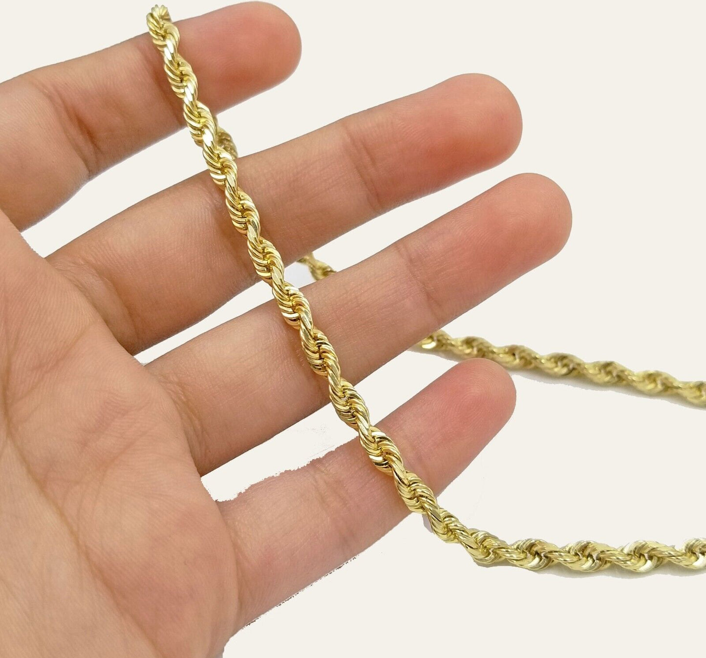 Solid 10k Yellow Gold Rope Chain Necklace 24" inch 3.5 mm Diamond cuts Real 10kt
