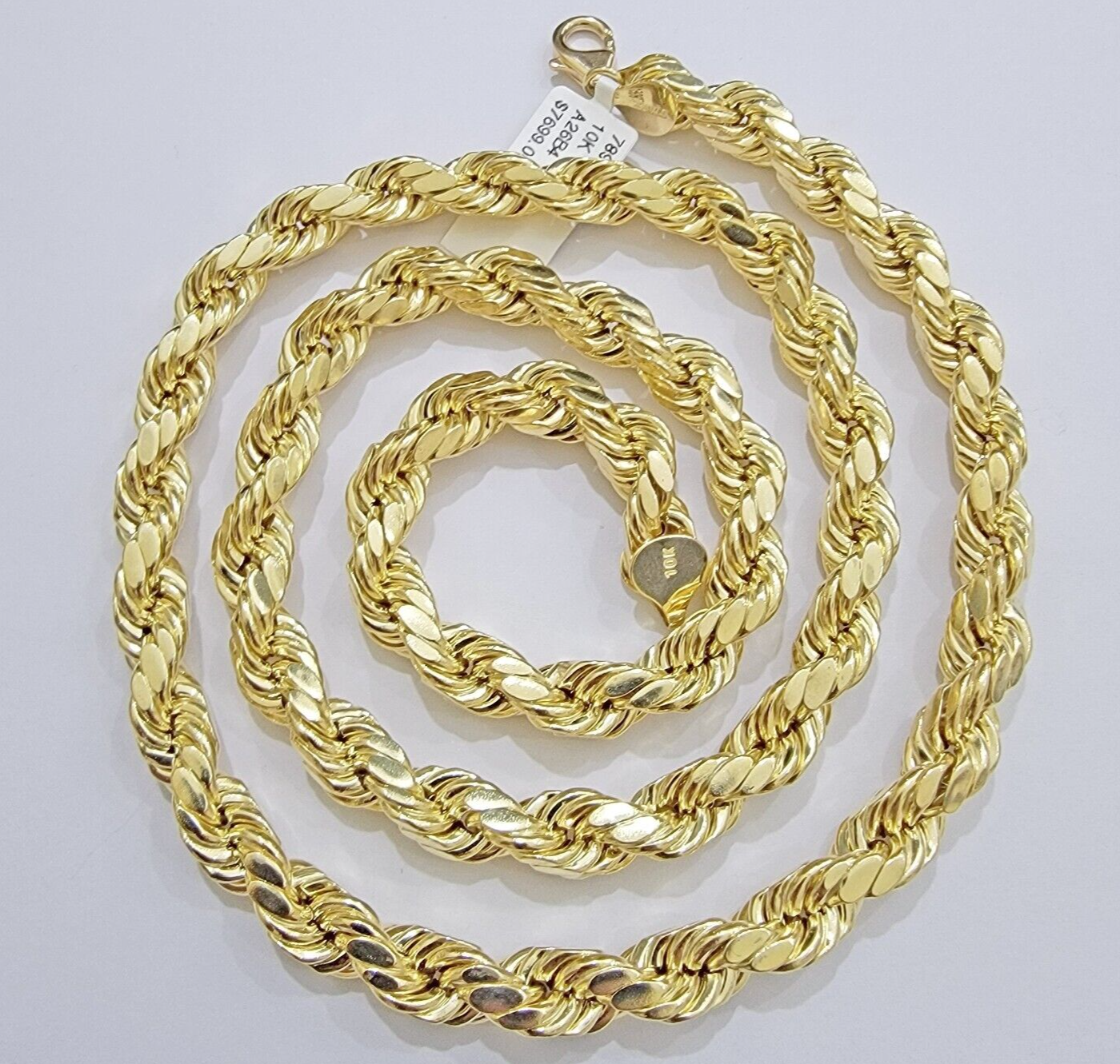 10k Yellow Gold Rope Chain Necklace 28 Inch 8mm Diamond Cuts Men's REAL 10KT