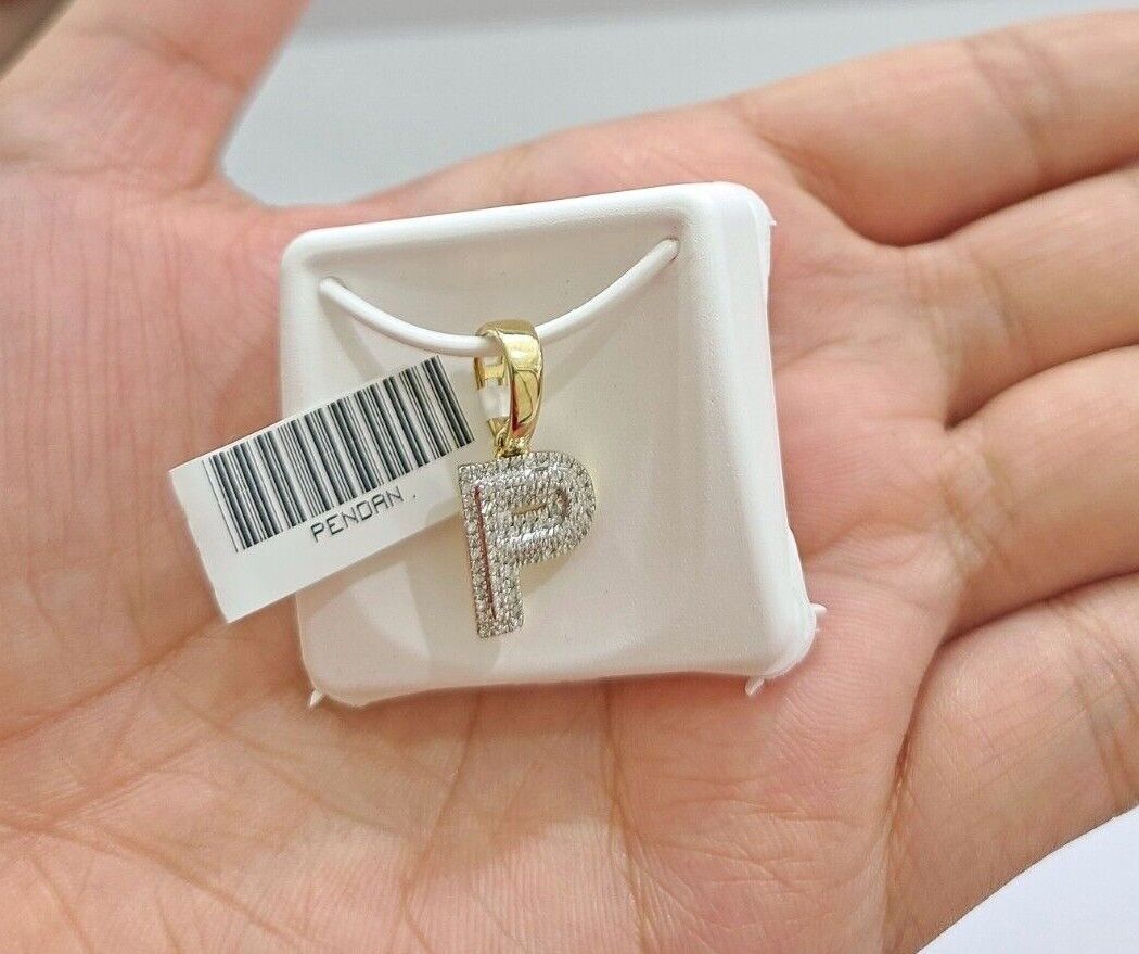Real 10K Yellow Gold Initials Diamond Cut Charm A-Z Pendant Alphabets