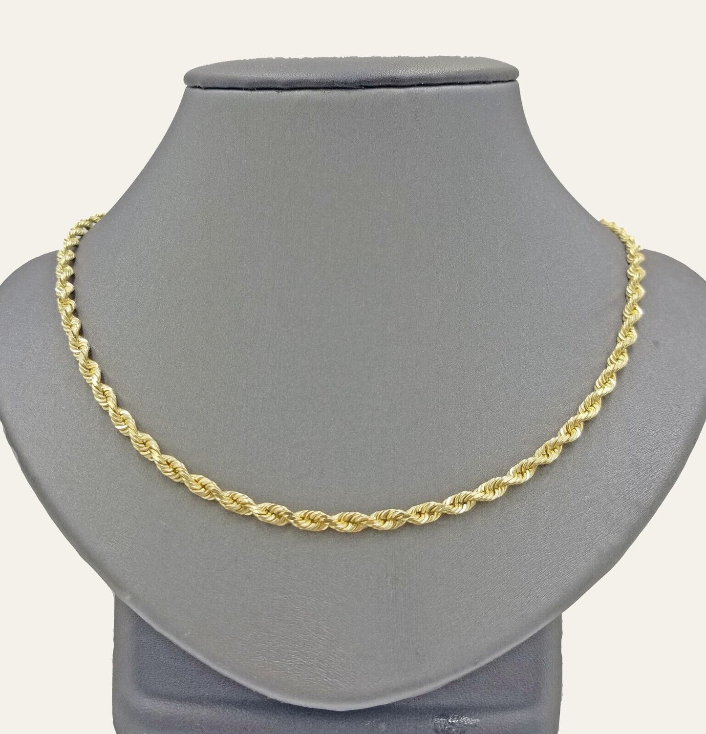 Solid 10k Yellow Gold Rope Chain Necklace 24" inch 3.5 mm Diamond cuts Real 10kt