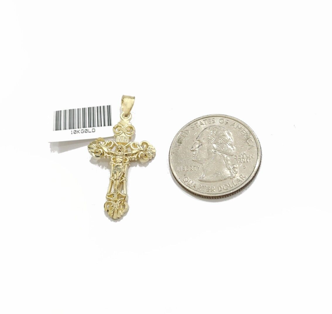Real 10k Gold Jesus Cross Charm Pendant 10KT Yellow Gold For Chain & Necklace