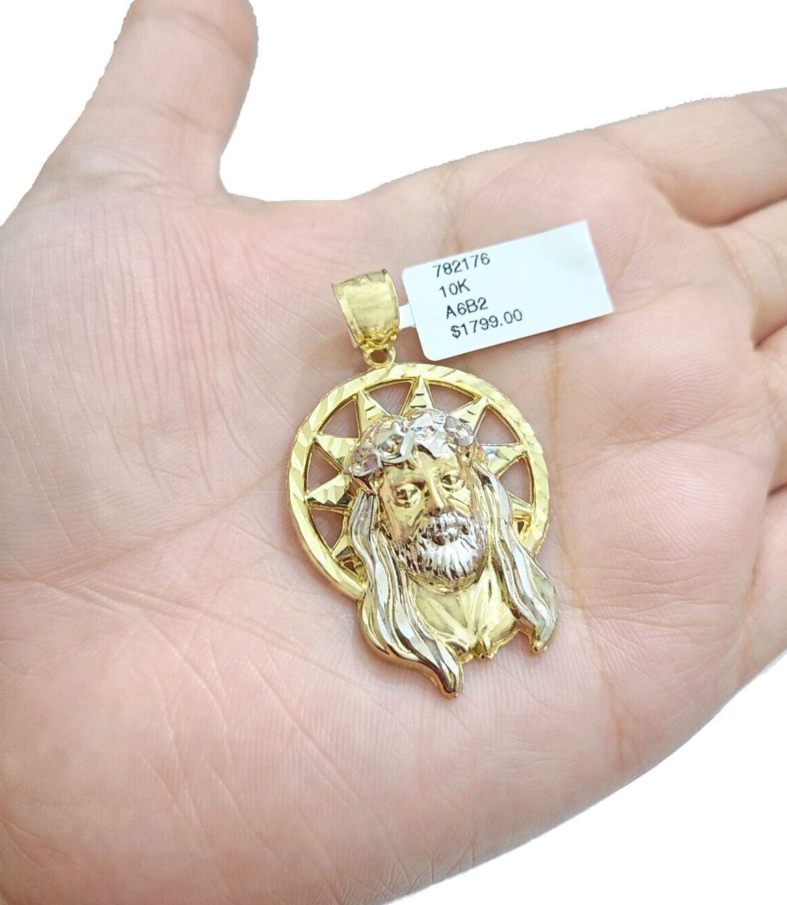 10k Gold Circular Jesus Star Head Charm Rope Chain Necklace 6mm 30'' Set Pendant