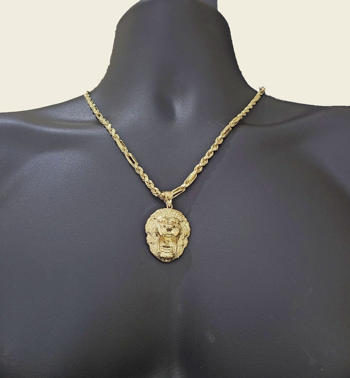 Real 10k Yellow Gold Milano Rope Chain 26'' Necklace Lion Head charm pendant