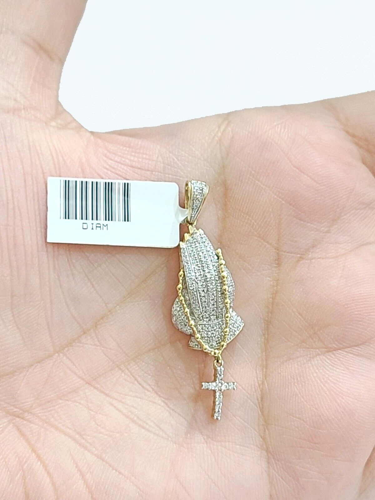 Real 10k Yellow Gold 3mm Rope Chain 26" inch Necklace Praying Hand Charm Cross
