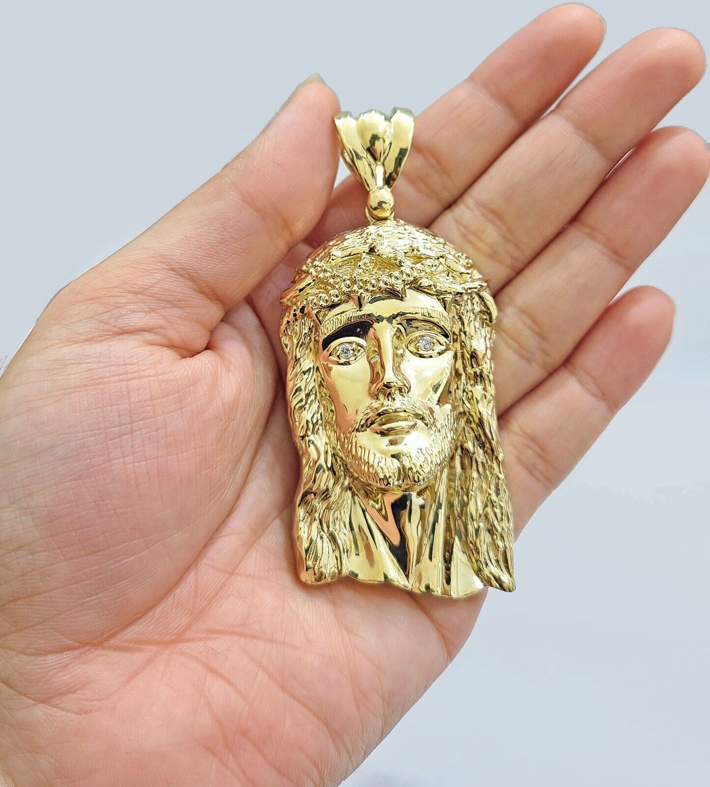 Real 14k Yellow Gold Jesus Face Charm Pendant Head 3" Inch For Chain, 14KT