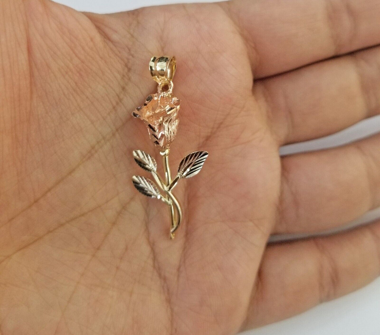 Real 10k Gold Rose Pendant ladies Flower Charm 10kt trio gold Women