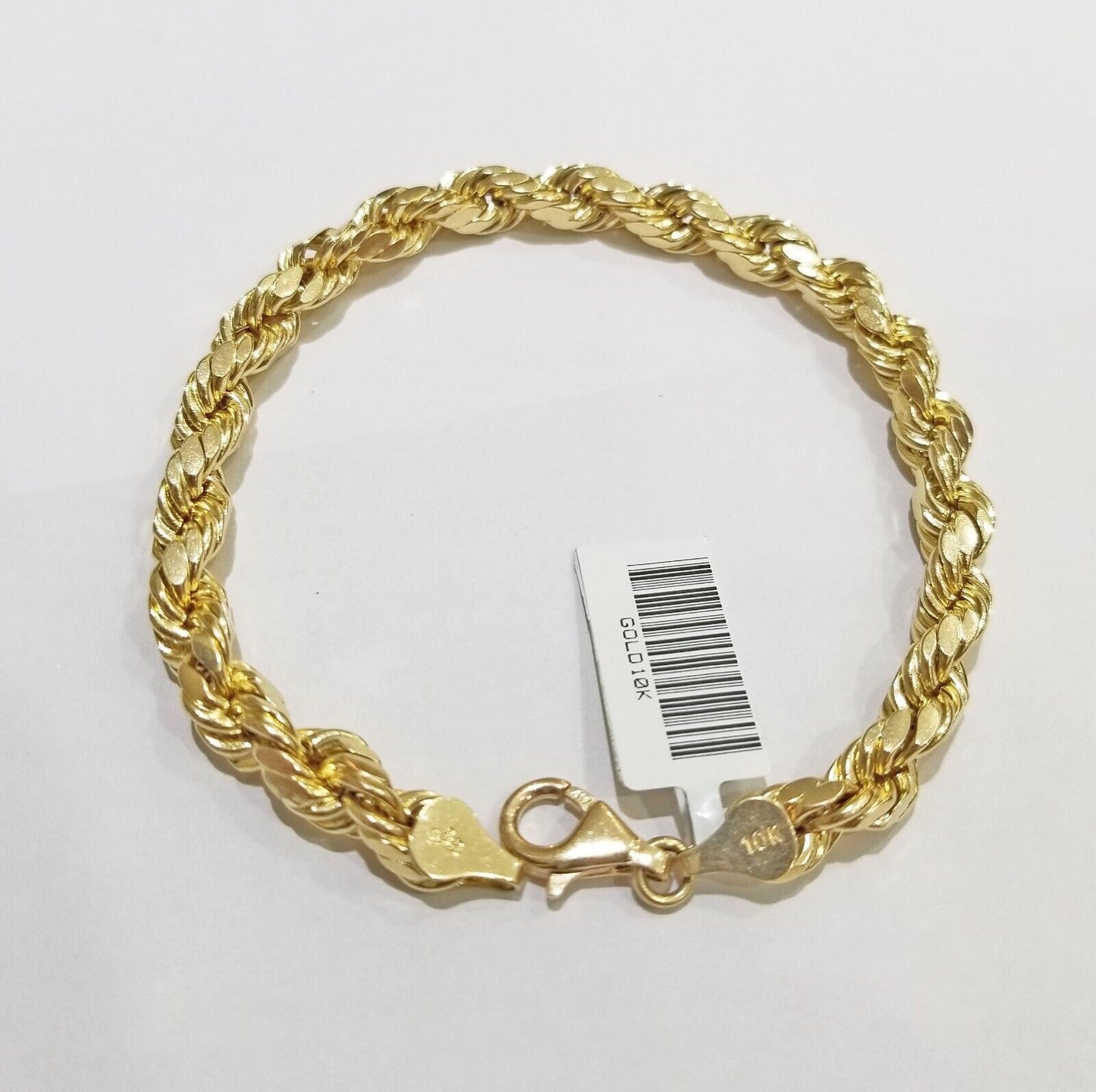Real 10k Yellow Gold rope Bracelet 6.5mm 8" lobster lock 10kt new for men