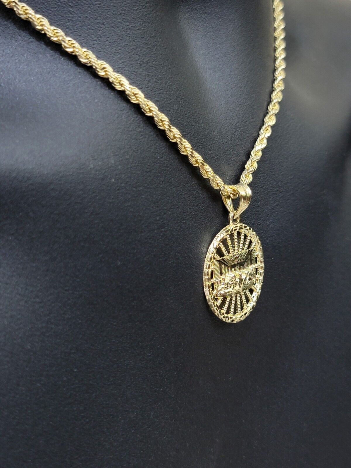 Real 10k Gold Rope Chain Last Supper Pendant Set, 24 Inch 3mm necklace & Charm