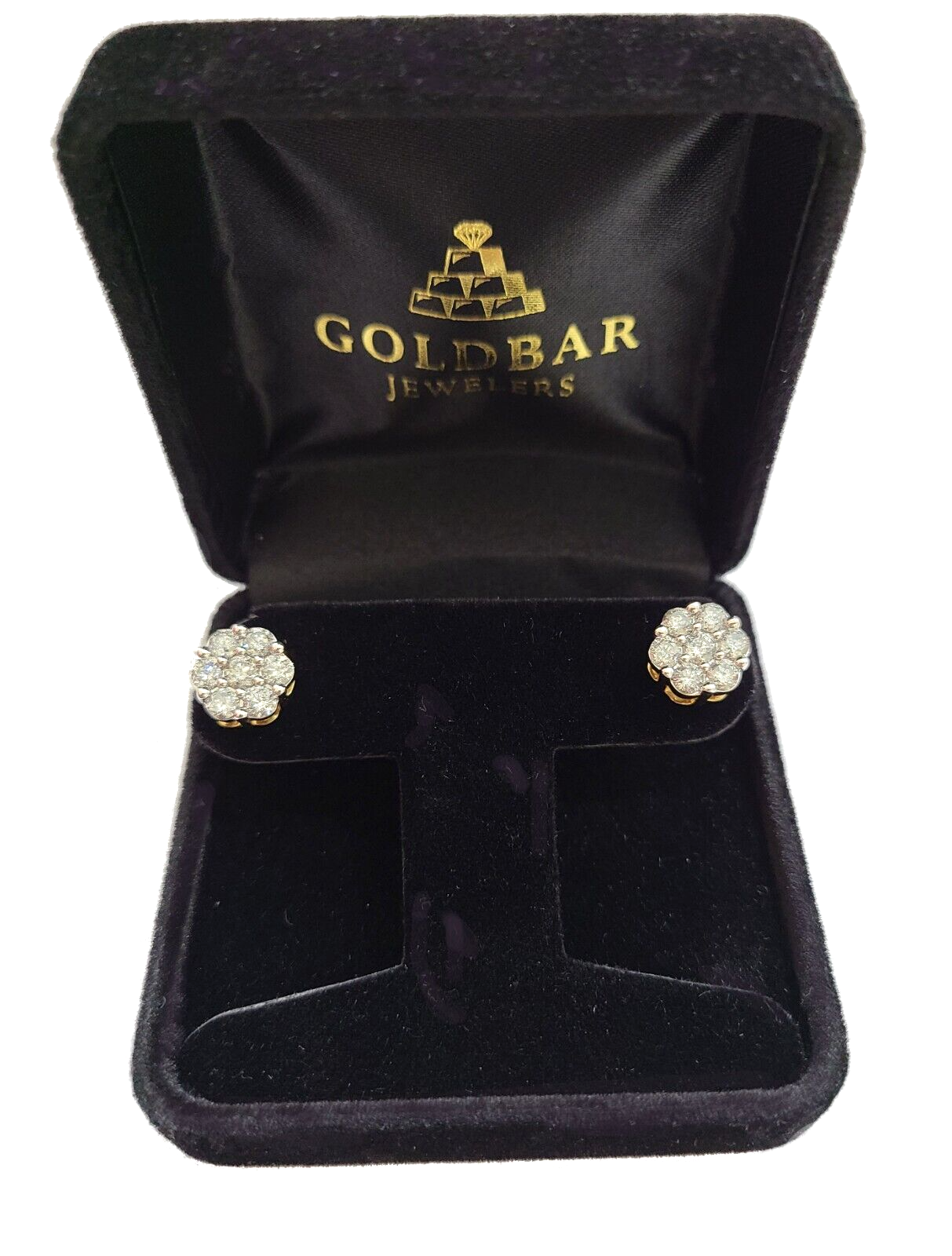 Real 10k Yellow Gold Earring Stud White Diamond 2.11CT Round Design Unisex