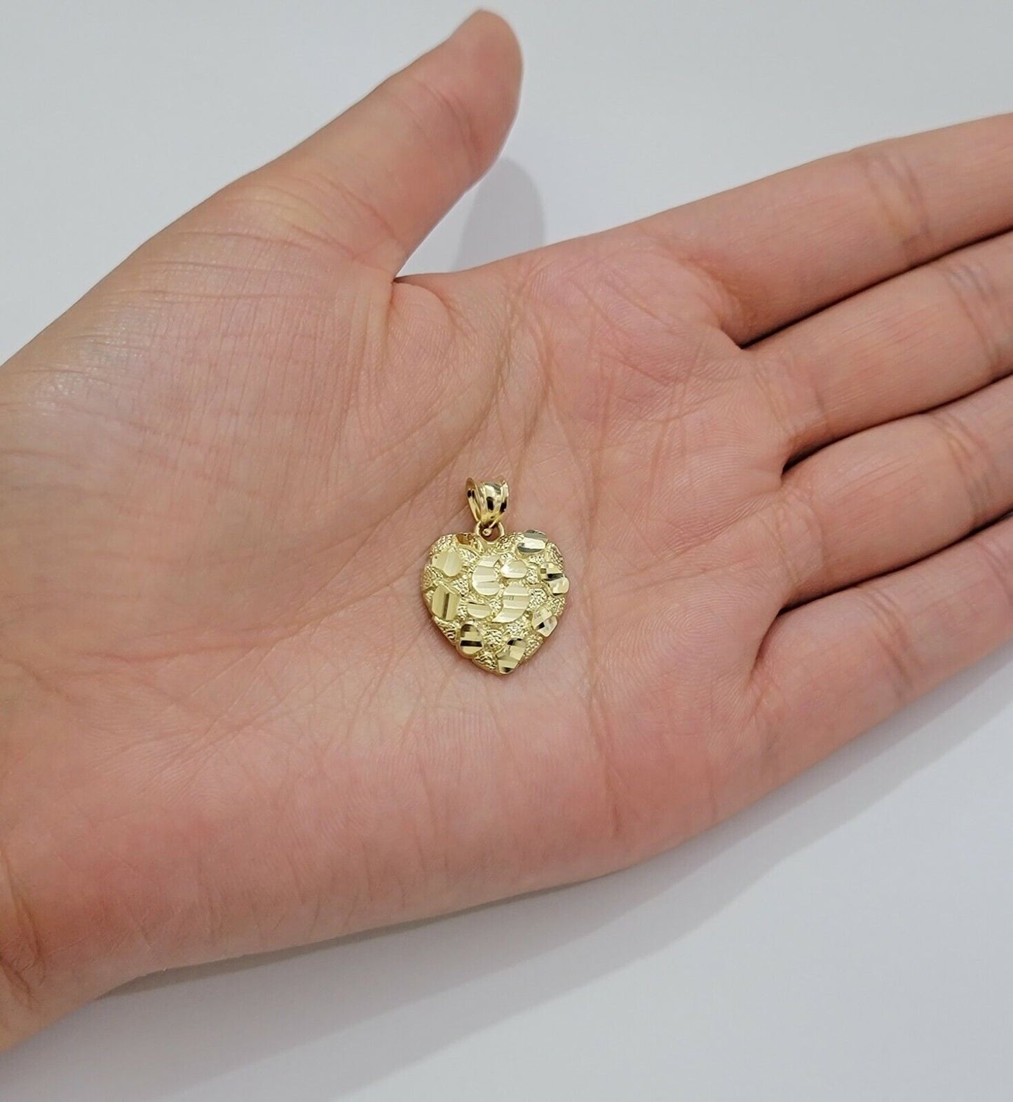 Real 10k Yellow Gold Heart Charm Pendant Ladies Nugget heart Cute Women Charm