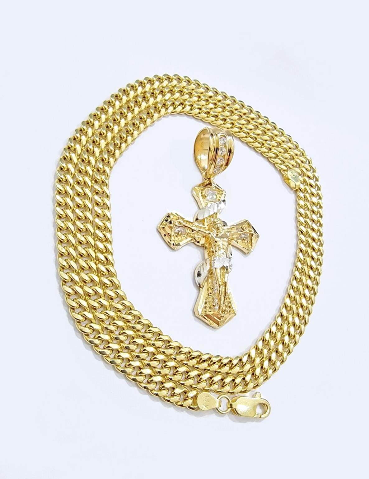 14k Gold Cross Charm Miami Cuban Link Chain 5mm 26'' Necklace 14kt Pendant SALE