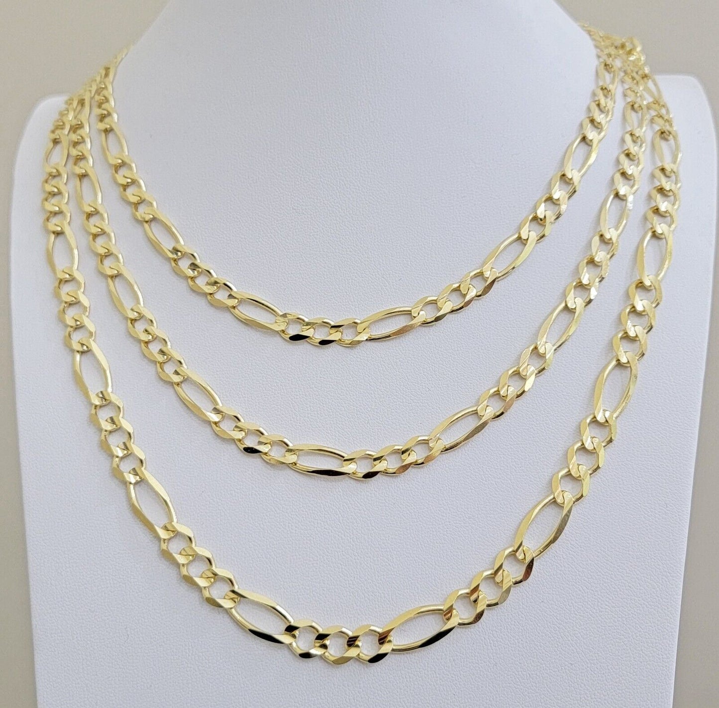 7mm Solid 14k Yellow Gold Figaro chain Necklace 24 Inch Men's STRONG REAL 14kt
