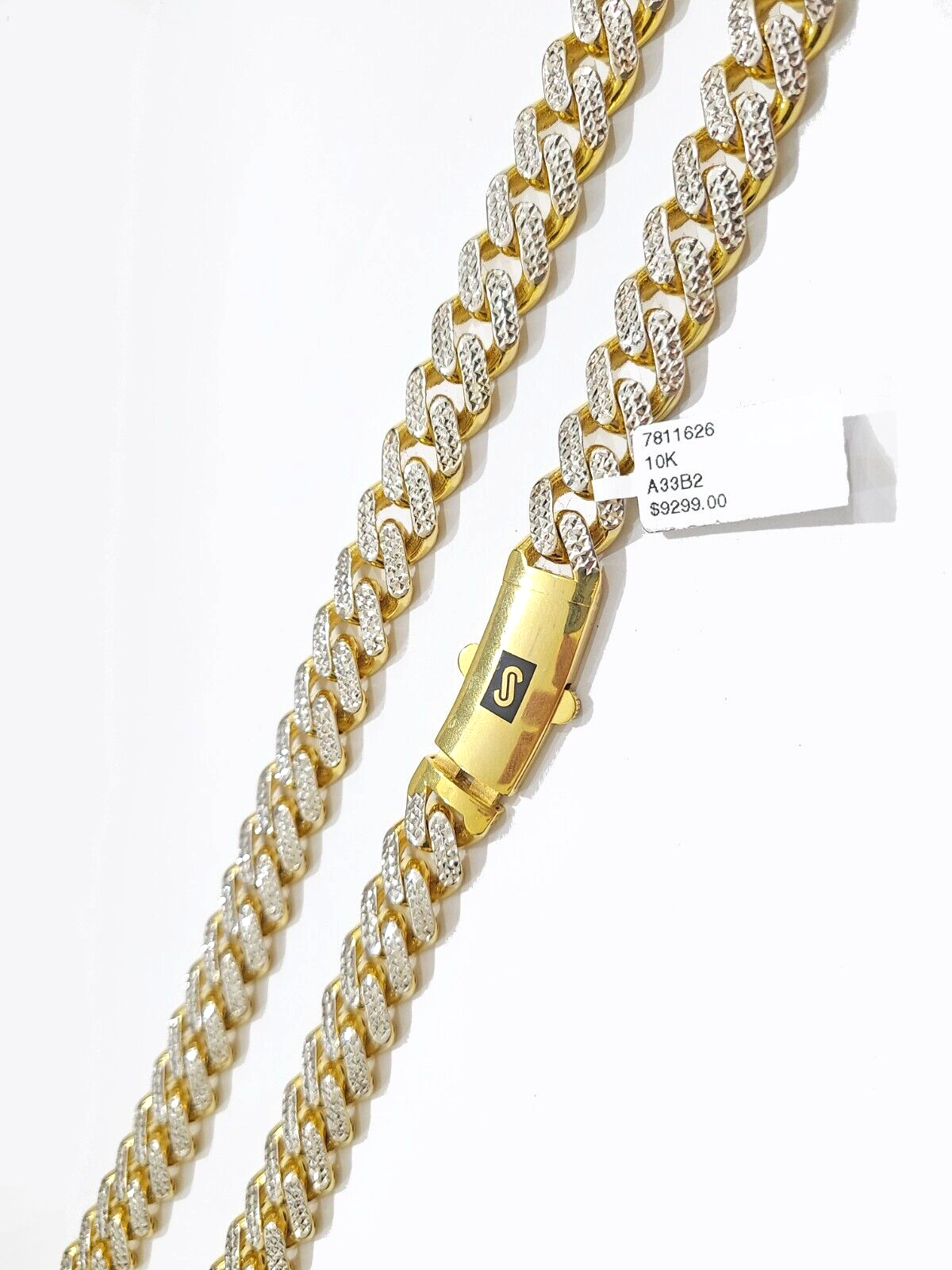 Real 10k Yellow Gold 10mm Monaco Chain Diamond Cut 22" inch Necklace