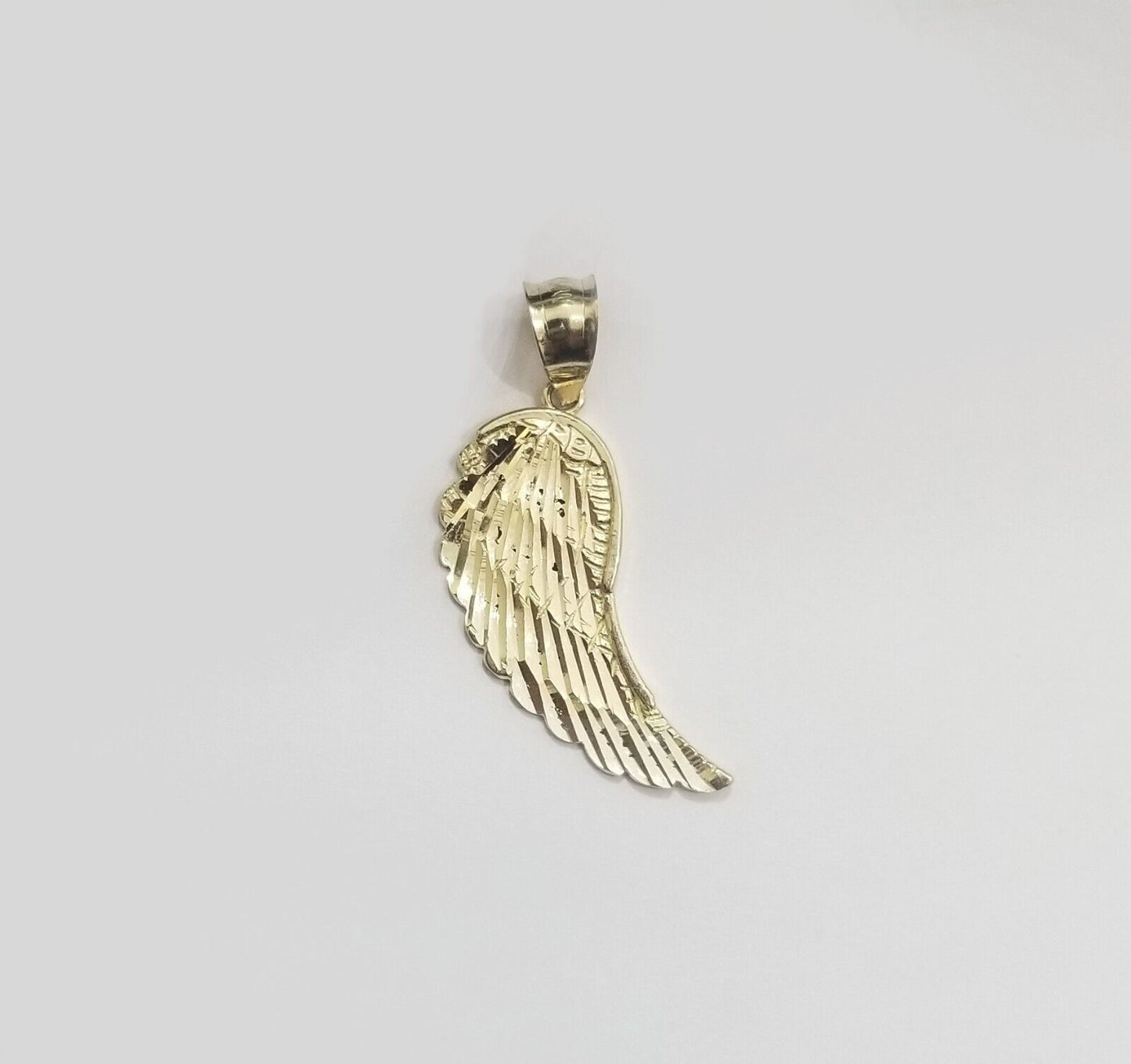 Real 10k Yellow Gold Diamond Cut Angel Wing Charm Pendant 10kt Men Women