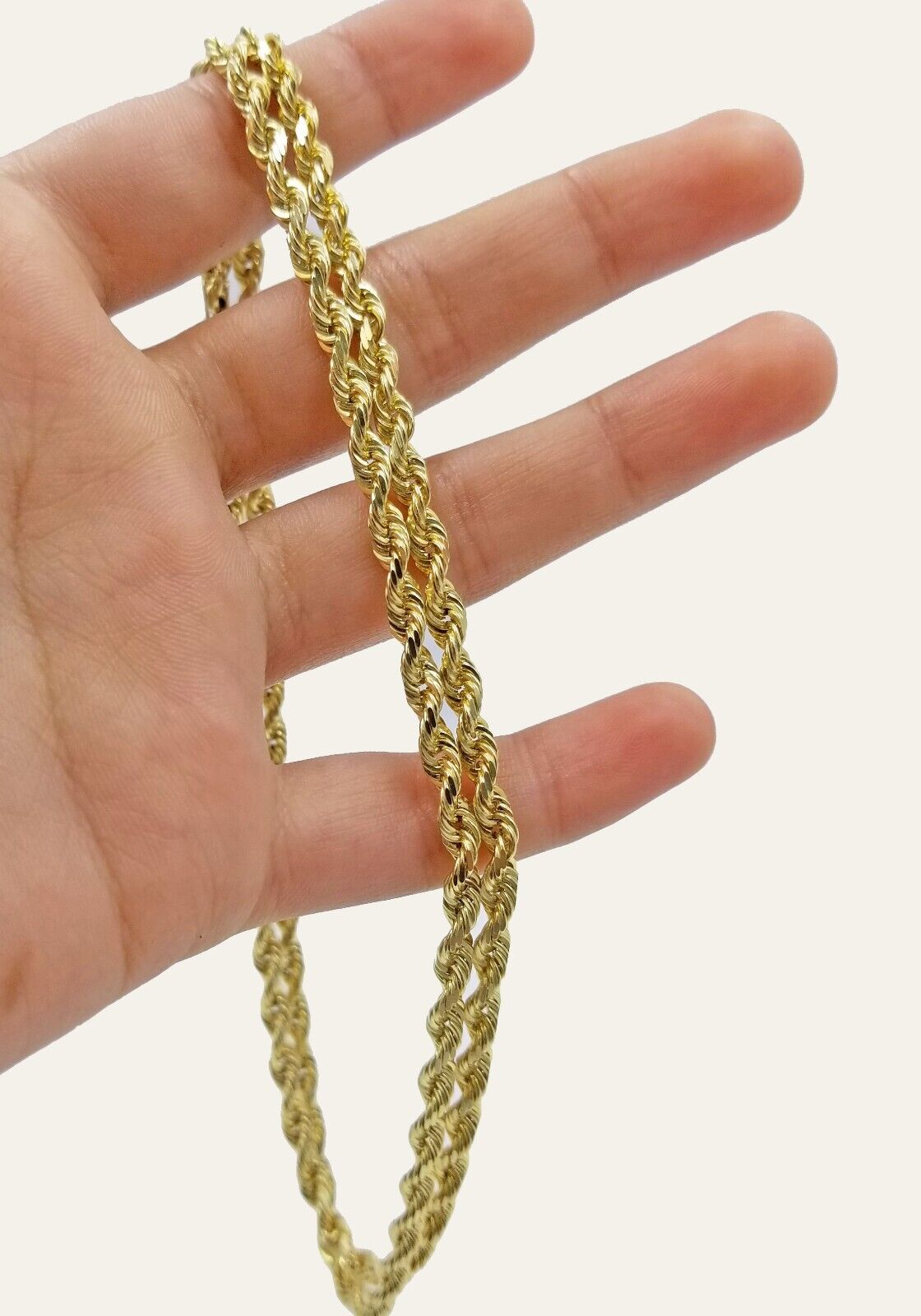 Solid 10k Yellow Gold Rope Chain Necklace 24" inch 3.5 mm Diamond cuts Real 10kt