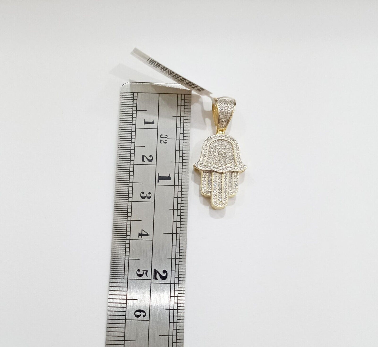 10k Yellow Gold Real Diamond Hamsa Hand Charm Pendant