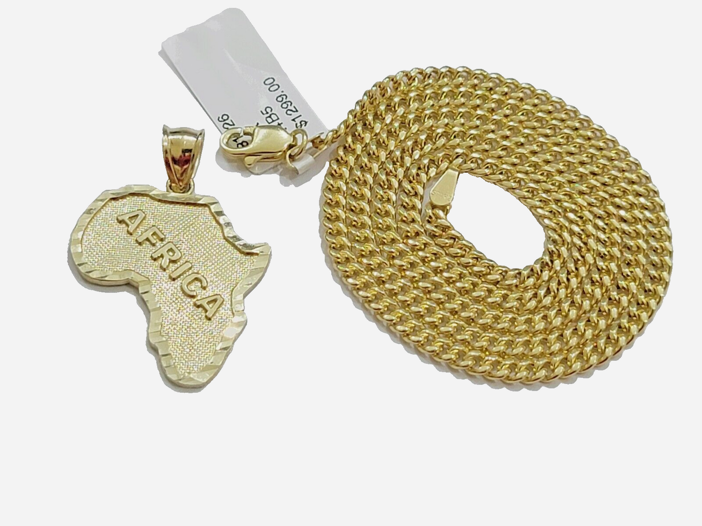 10k Yellow Gold Africa Map Miami Cuban Chain Charm Pendant 18 Inch Necklace SALE