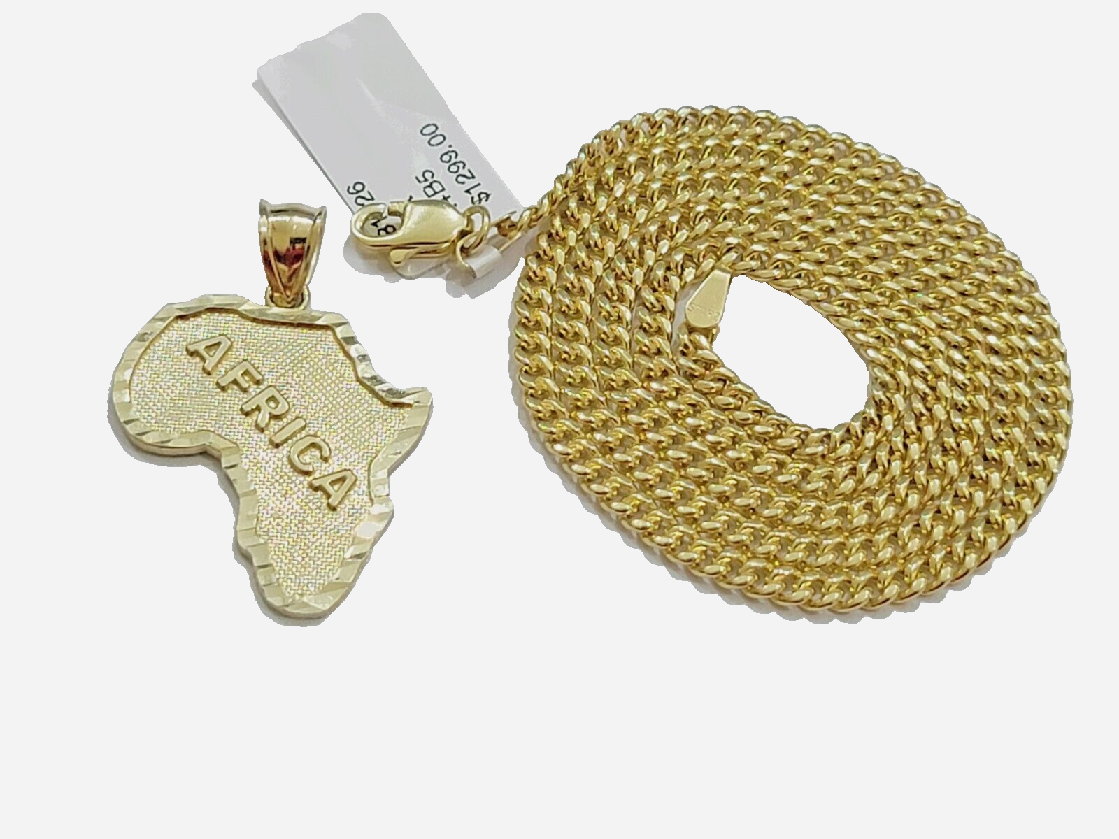10k Yellow Gold Africa Map Miami Cuban Chain Charm Pendant 18 Inch Necklace SALE
