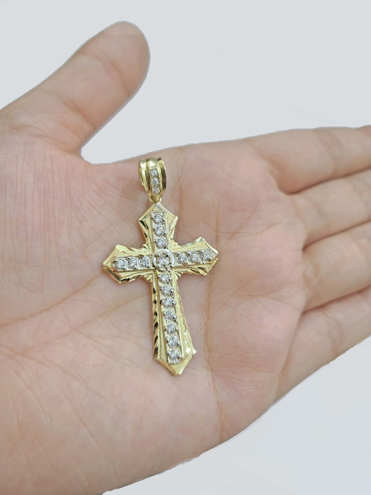 14k Yellow Gold Cross Charm Rope Chain Necklace 4mm 22'' Pendant 14kt Jesus Real