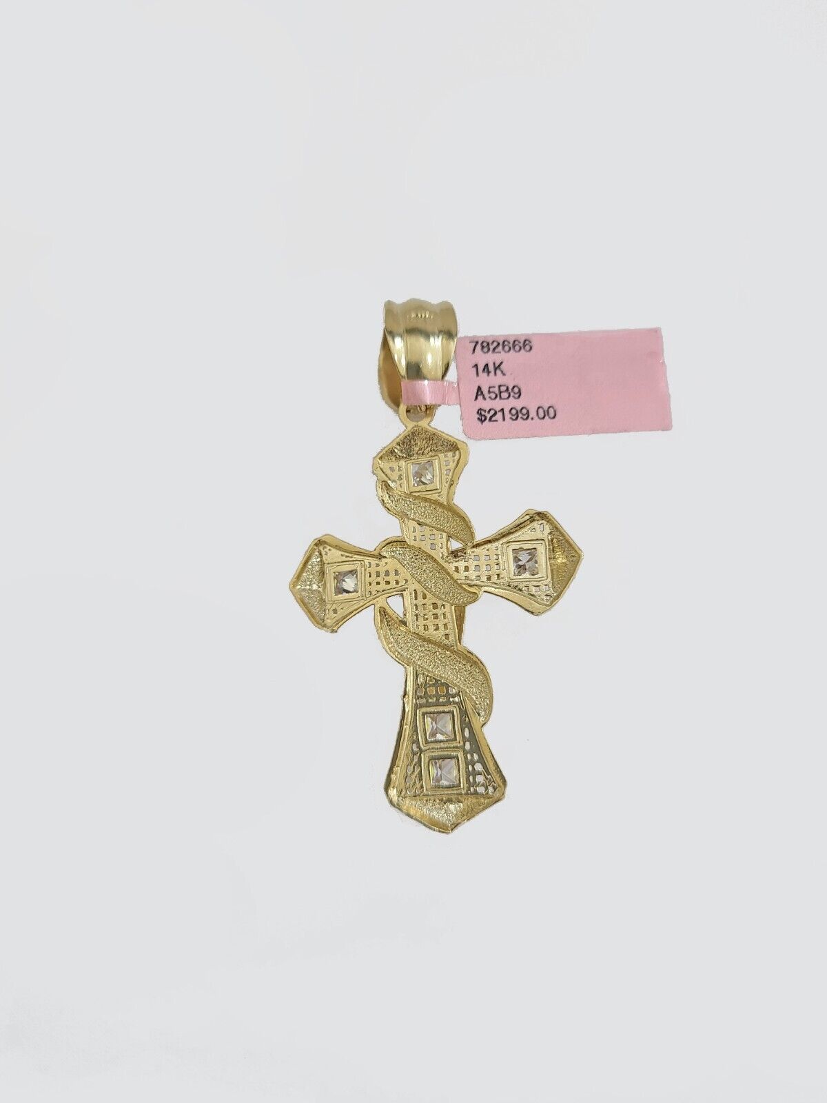 Real 14k Yellow Gold Rope Chain 5mm 22'' Necklace Jesus Cross Charm Pendant 14kt