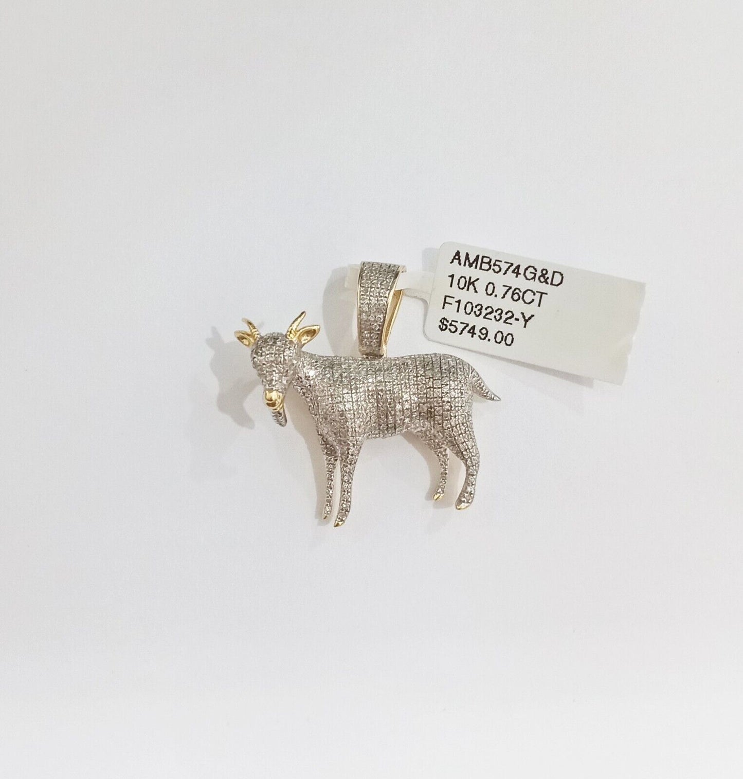 Real 10k Yellow Gold Diamond Goat Charm & Natural Diamonds 0.75 CT GOAT Pendant