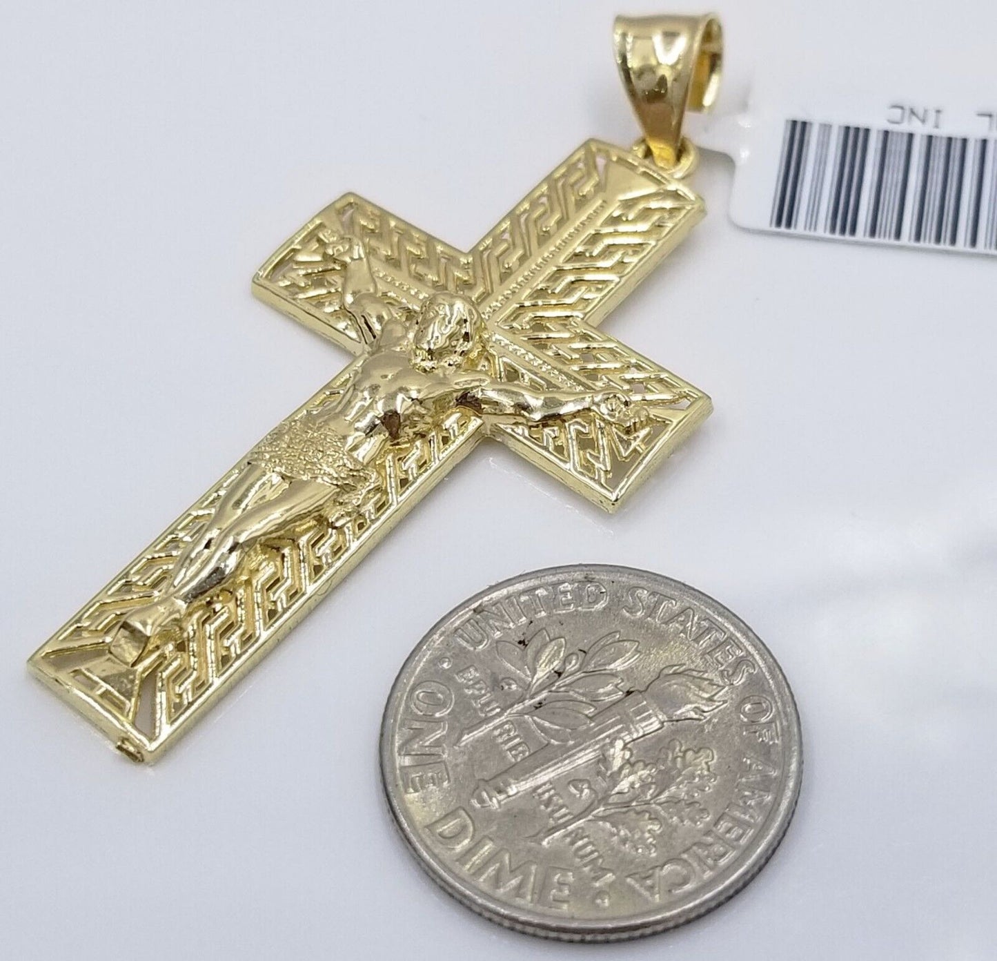 Real 10k Yellow Gold 3mm Rope Chain Cross Pendant 20" inch Necklace , Men Women