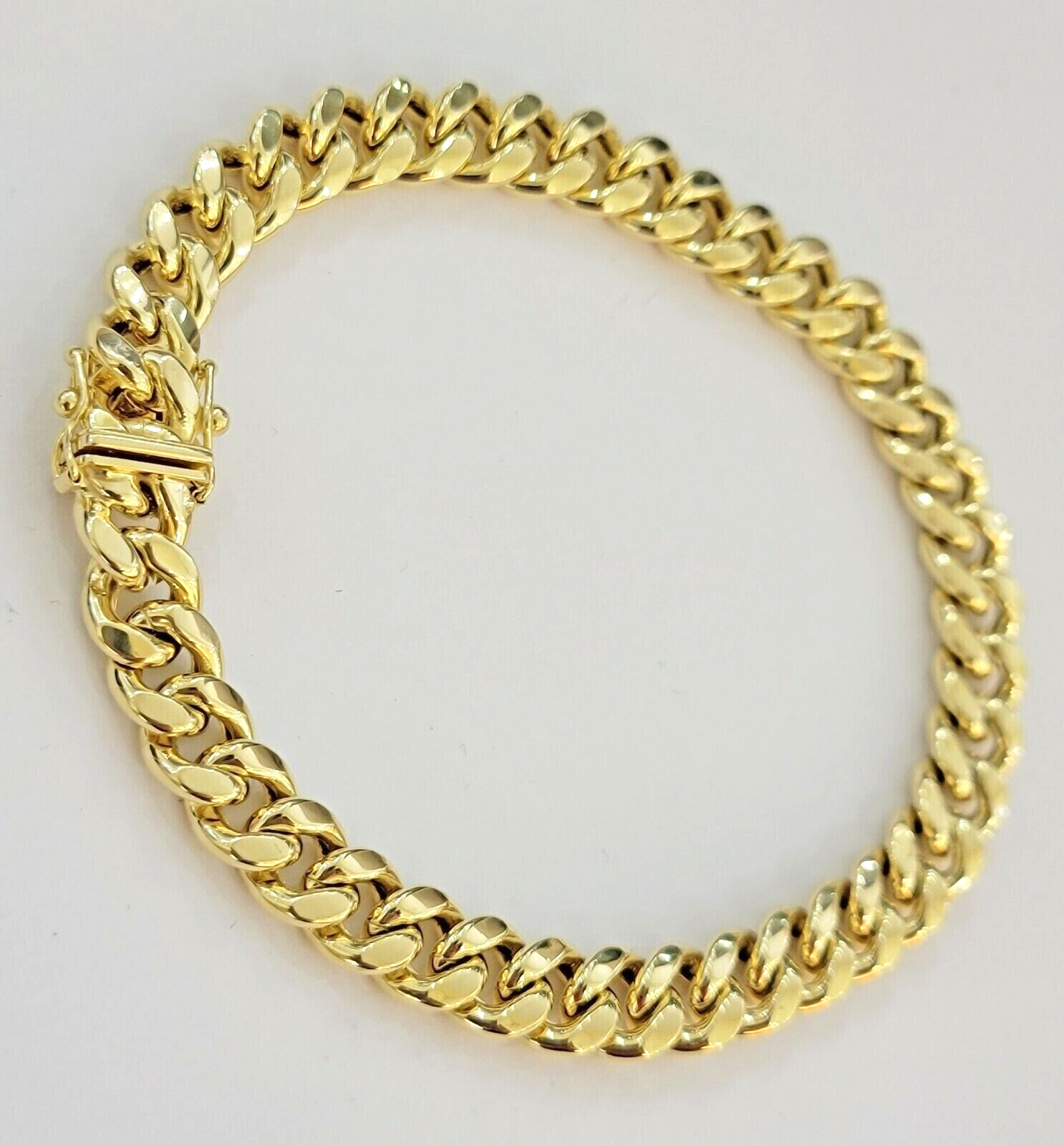 14k Yellow Gold Miami Cuban Link Bracelet 7.5 inch 8mm Real 14kt Kids and Ladies