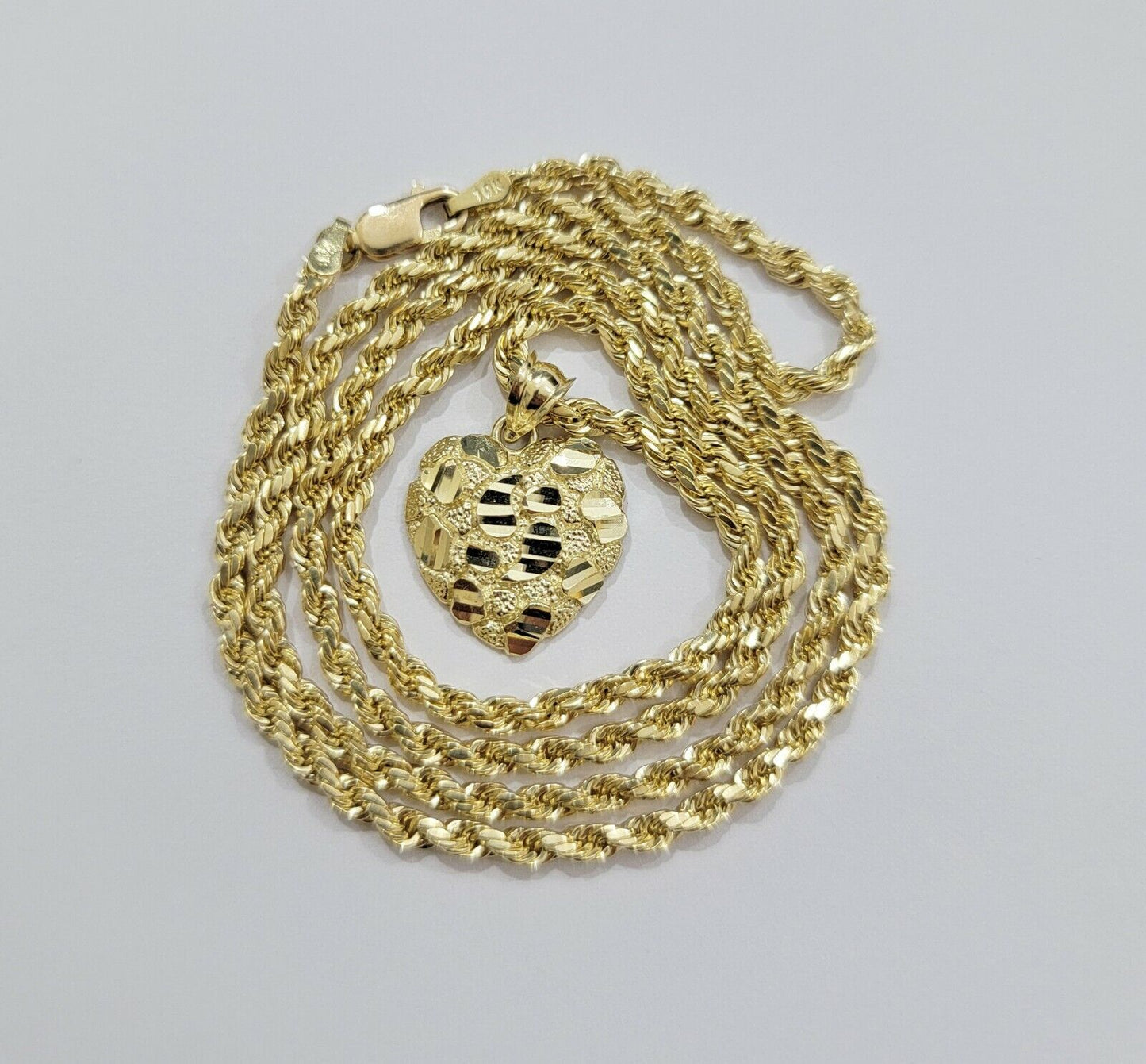Real 10k Yellow Gold Heart Charm Pendant Ladies Nugget heart Cute Women Charm