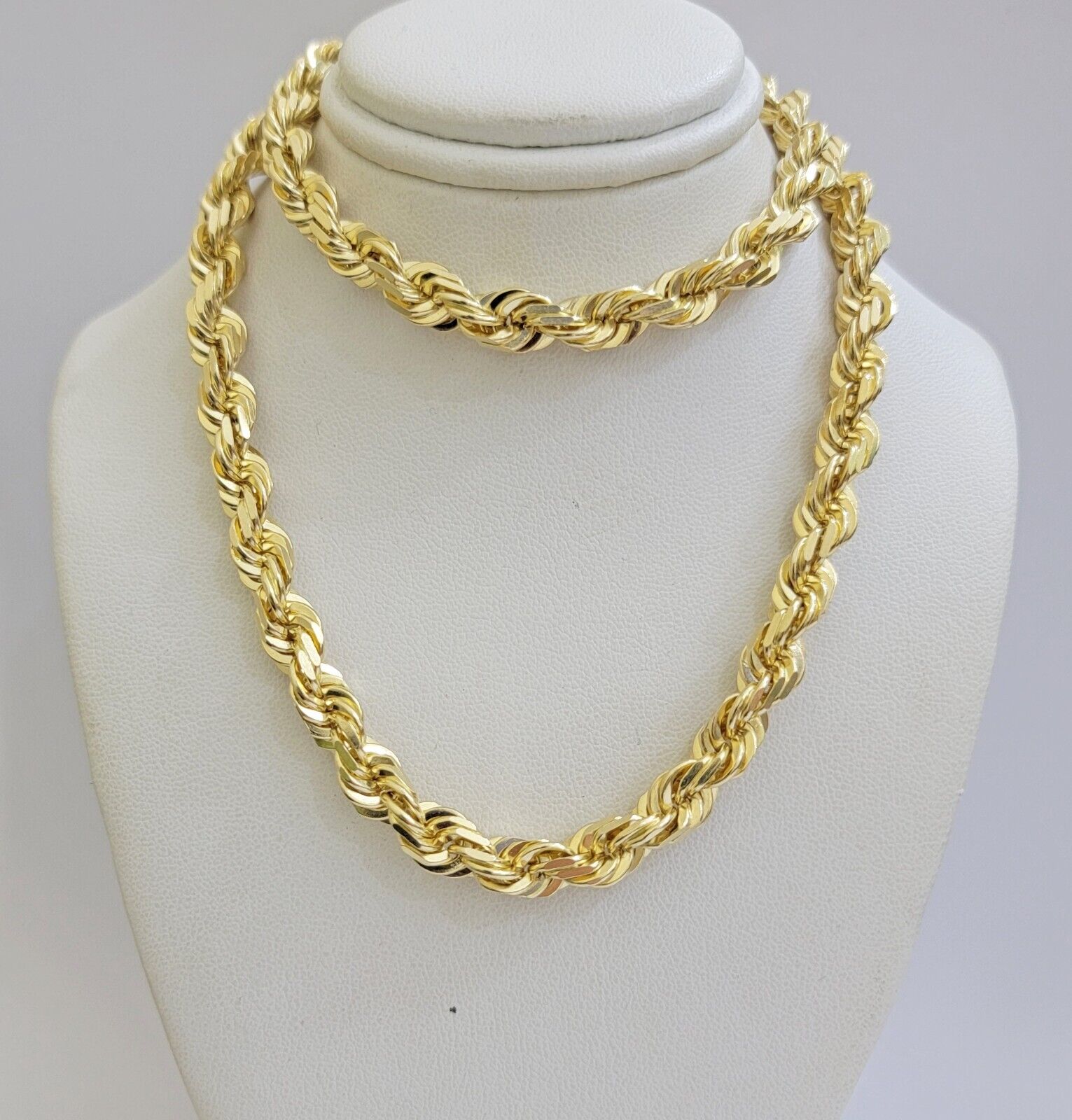 Real 14k Gold Rope Chain Necklace 7mm 24 Inch Diamond Cut SOLID 14kt Yellow Gold